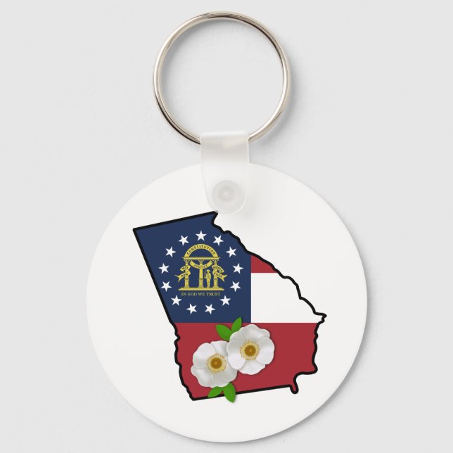State of Georgia Flag with State Flower Cherokee R Key Ring (Front)