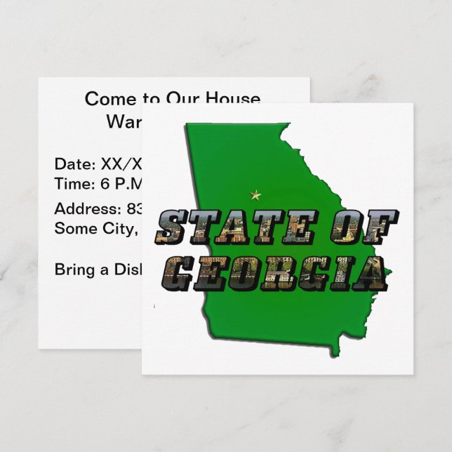 State of Georgia Map and Picture Text Invitation (Front/Back)