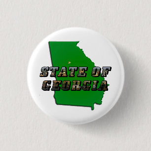 State of Georgia Map Outline and Picture Text 3 Cm Round Badge