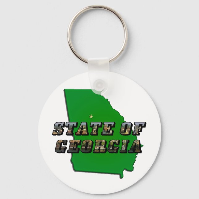 State of Georgia Map Outline and Picture Text Key Ring (Front)