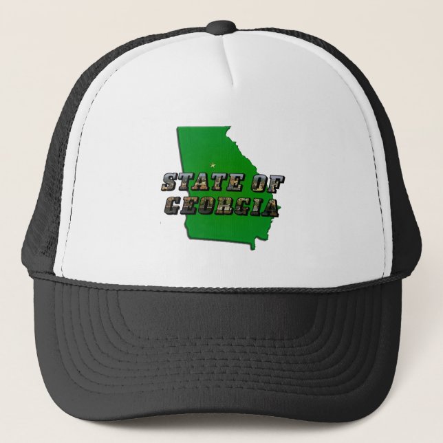 State of Georgia Map Outline and Picture Text Trucker Hat (Front)