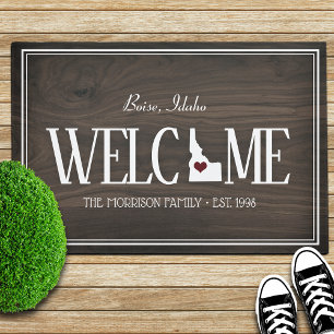 State of Idaho Personalised Woodgrain Doormat