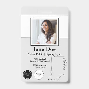 State of Indiana Notary Public Badge with QR Code ID Badge