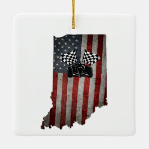 State of Indiana Racecar T Shirt Vintage Ceramic Ornament
