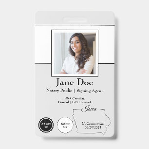 State of Iowa Notary Public Badge with QR Code ID Badge
