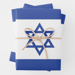 State of Israel Flag, Star of David Judaism Jewish Wrapping Paper Sheet