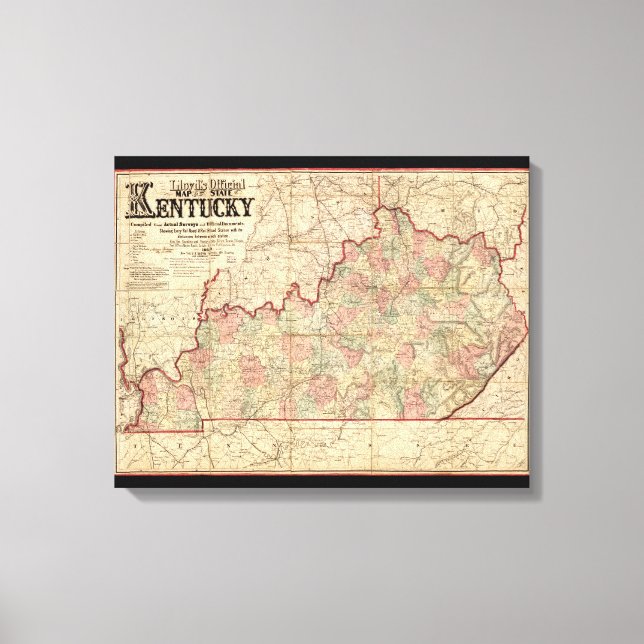 State of Kentucky Map by James Lloyd (1862) Canvas Print (Front)
