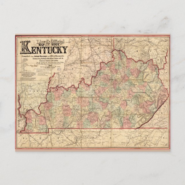 State of Kentucky Map by James Lloyd (1862) Postcard (Front)