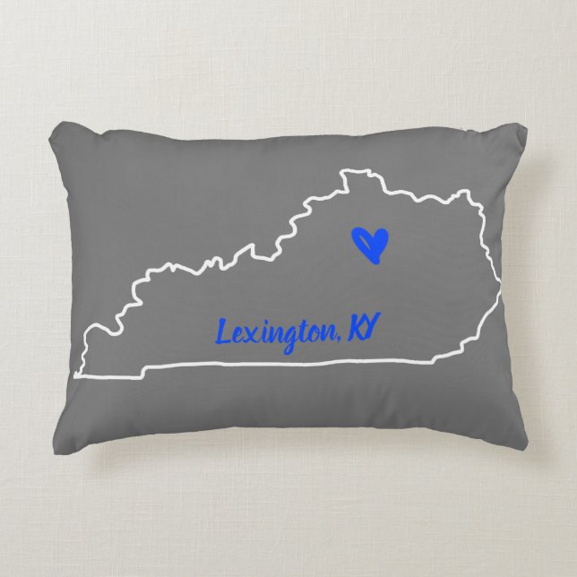 State of Kentucky with Blue Heart Accent Pillow (Front)