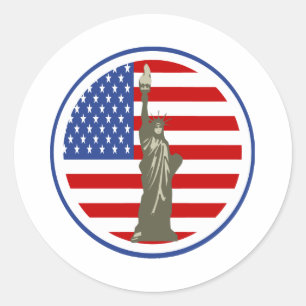 State of Liberty In USA Flag Classic Round Sticker