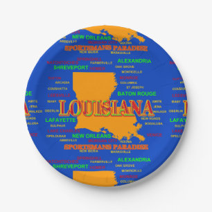 State of Louisiana Map, New Orleans, Shreveport Paper Plate