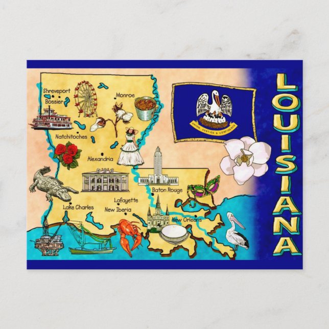 State of Louisiana Map Postcard (Front)