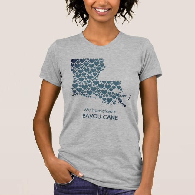 State of Louisiana Silhouette Hearts & Hometown T-Shirt (Front)