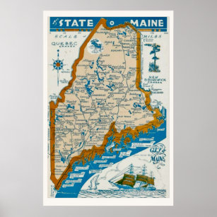 State of Maine 24x36 Map Poster