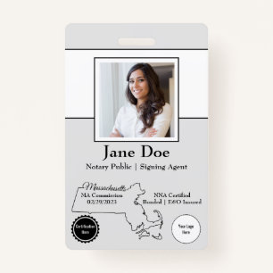 State of Massachusetts Notary Public Badge QR Code ID Badge