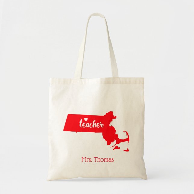 State of Massachusetts Personalised Teacher Tote Bag (Front)
