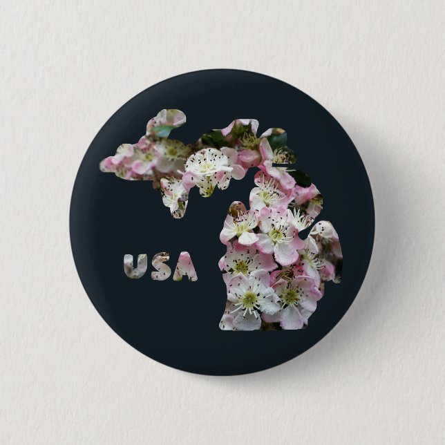 State of Michigan and Apple Blossoms 6 Cm Round Badge (Front)
