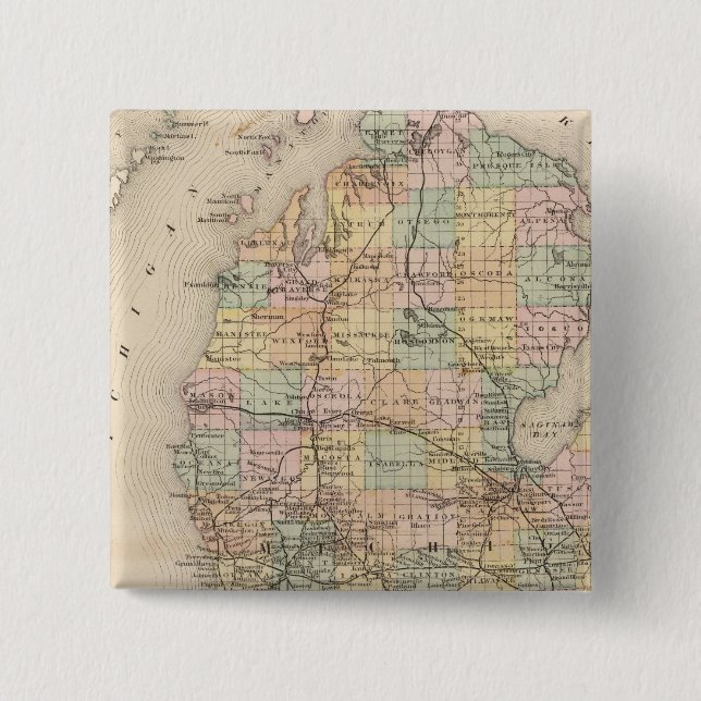 State of Michigan Atlas Map 15 Cm Square Badge (Front)