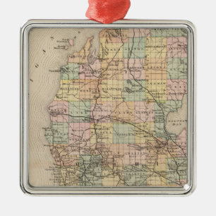 State of Michigan Atlas Map Metal Tree Decoration