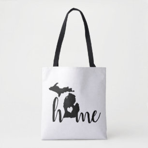 State of Michigan Black Silhouette "Home" Tote Bag