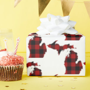 State of Michigan Buffalo Plaid Wrapping Paper