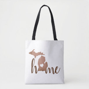 State of Michigan Copper Silhouette "Home" Tote Bag