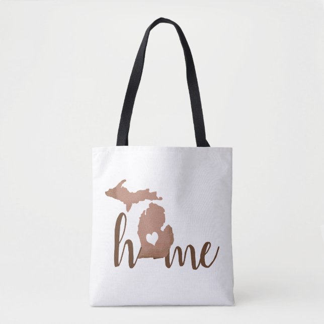 State of Michigan Copper Silhouette "Home" Tote Bag (Front)