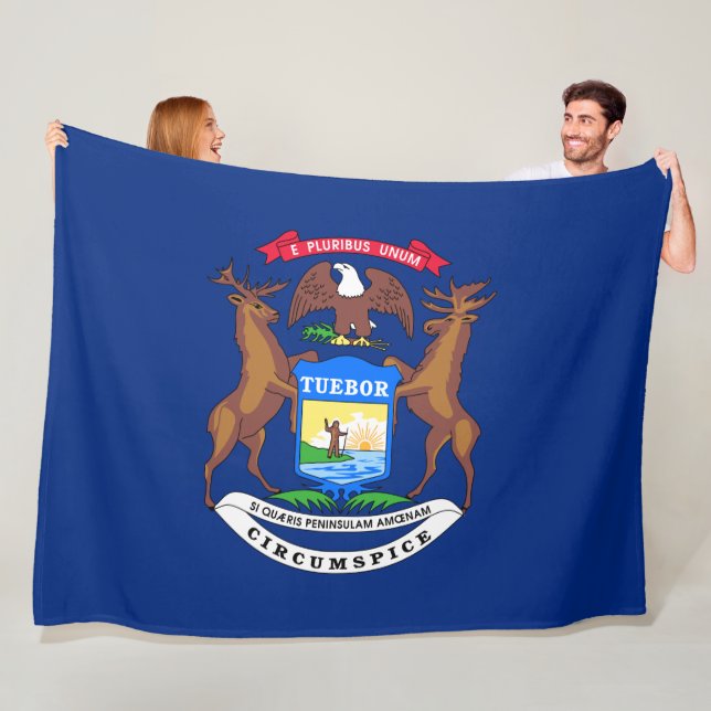 State of Michigan Flag Fleece Blanket (In Situ)