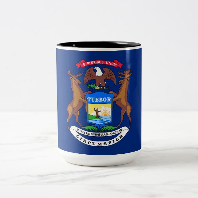 State of Michigan Flag Two-Tone Coffee Mug (Center)