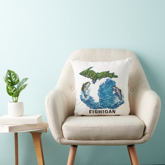 State of Michigan Graphic with Fish Cushion (Chair)