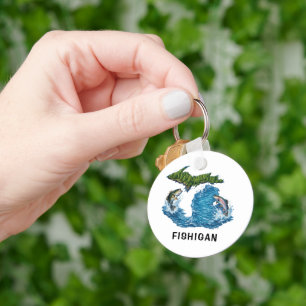 State of Michigan Graphic with Fish Key Ring