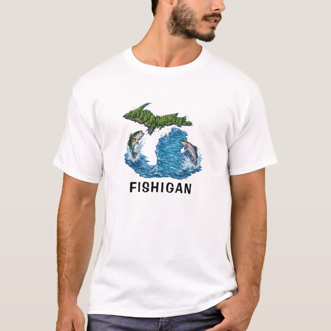 State of Michigan Graphic with Fish T-Shirt (Front)