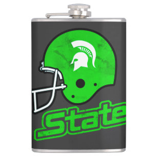 State of Michigan Green White Hip Flask