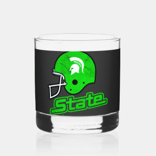 State of Michigan Green White Whiskey Glass