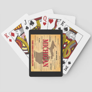 State Of Michigan Map, Detroit, Lansing Playing Cards