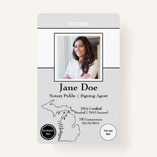 State of Michigan Notary Public Badge with QR Code ID Badge