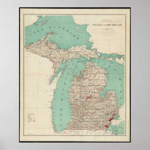 State of Michigan Vintage Map Poster