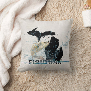 State of Michigan With Big Fish Cushion