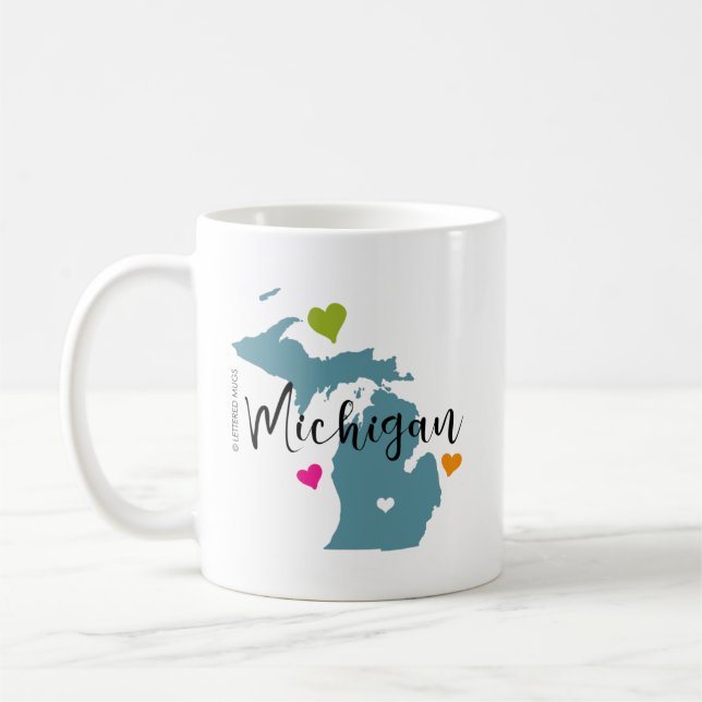 State of Michigan with Hearts Coffee Mug (Left)