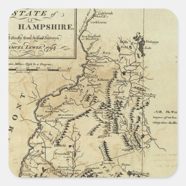 State of New Hampshire 3 Square Sticker (Front)