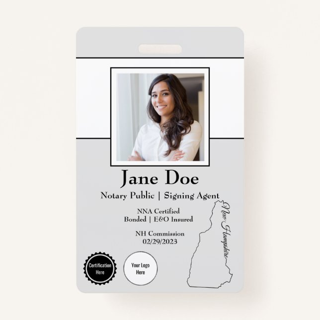 State of New Hampshire Notary Public Badge QR Code ID Badge (Front)