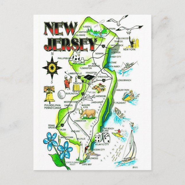 State of New Jersey Illustrated Postcard (Front)
