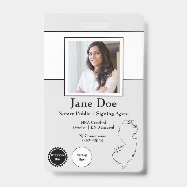 State of New Jersey Notary Public Badge QR Code ID Badge (Front)