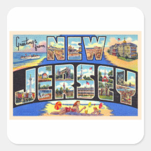 State of New Jersey Vintage Large Letter Postcard Square Sticker