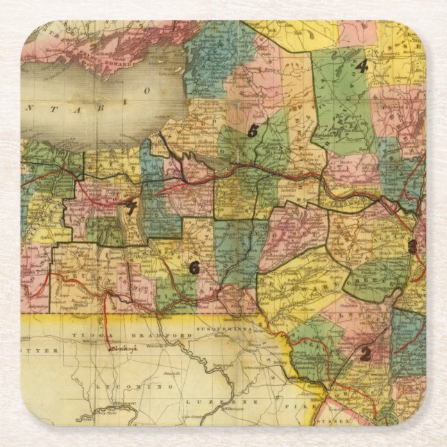 State of New York by DH Burr Square Paper Coaster (Front)