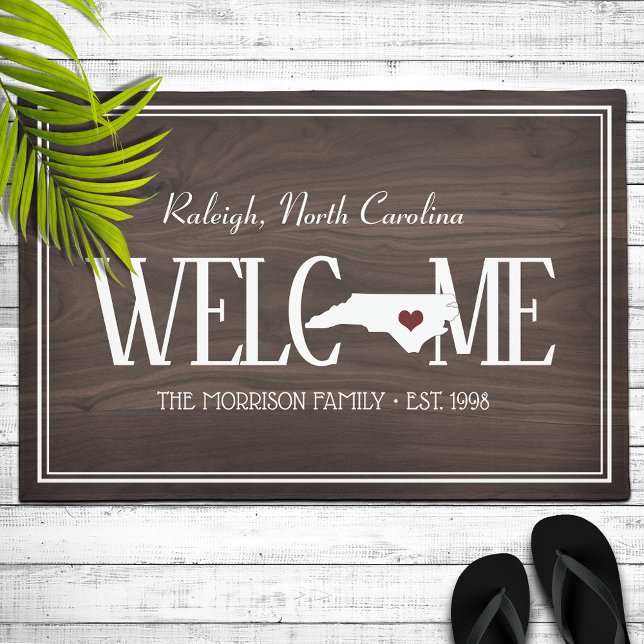 State of North Carolina Personalised Woodgrain Doormat (Creator Uploaded)