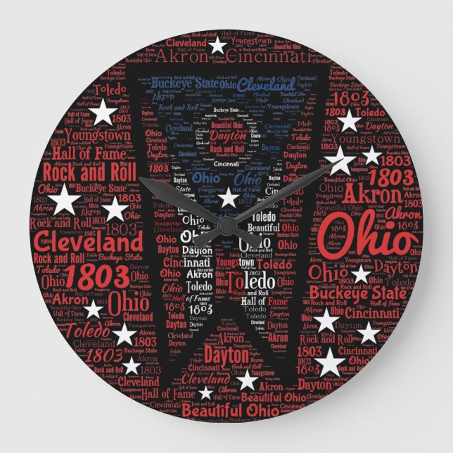 State of Ohio Word Art Round (Large) Wall Clock (Front)
