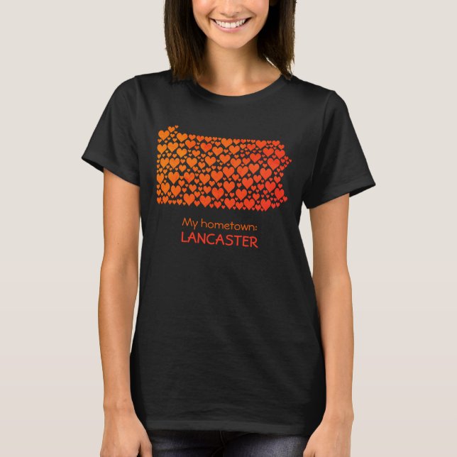 State of Pennsylvania Silhouette Hearts & Hometown T-Shirt (Front)
