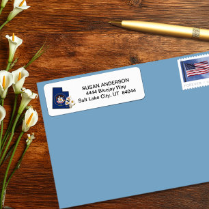 State of Utah Flag with State Flower Mesa Lily  