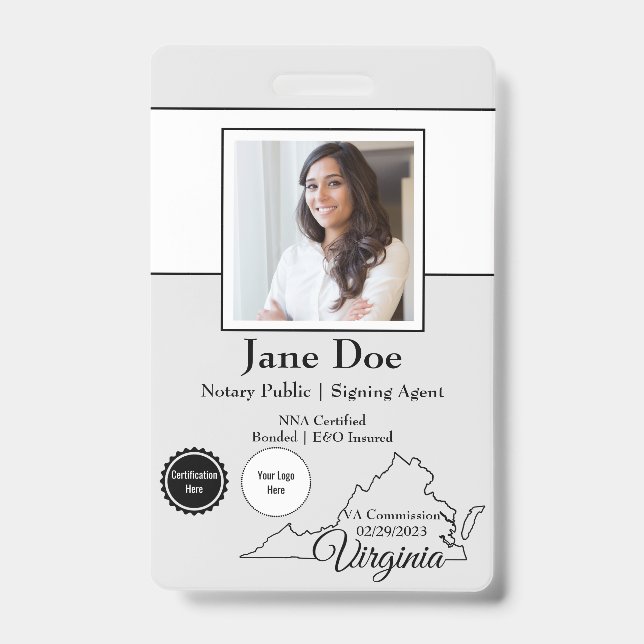 State of Virginia Notary Public Badge with QR Code ID Badge (Front)